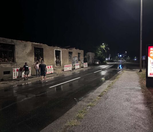 V Novem mestu čez noč ekspresno porušili propadajočo stavbo